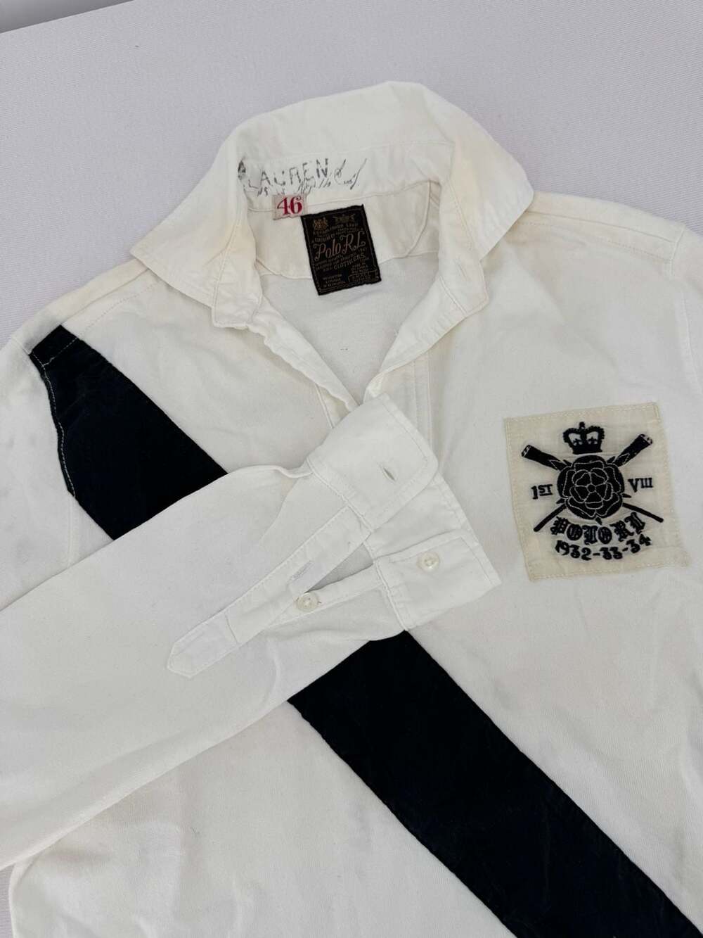 Polo Ralph Lauren Rugby Shirt Size 46 White Black Long Sleeve